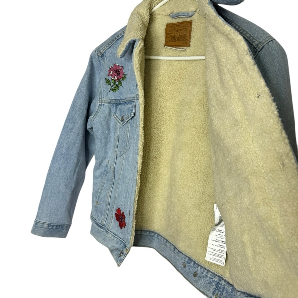 Denim Jacket Sherpa Trucker Embroidered Levi's 36137-0029 Blue Size Small - Picture 9 of 10